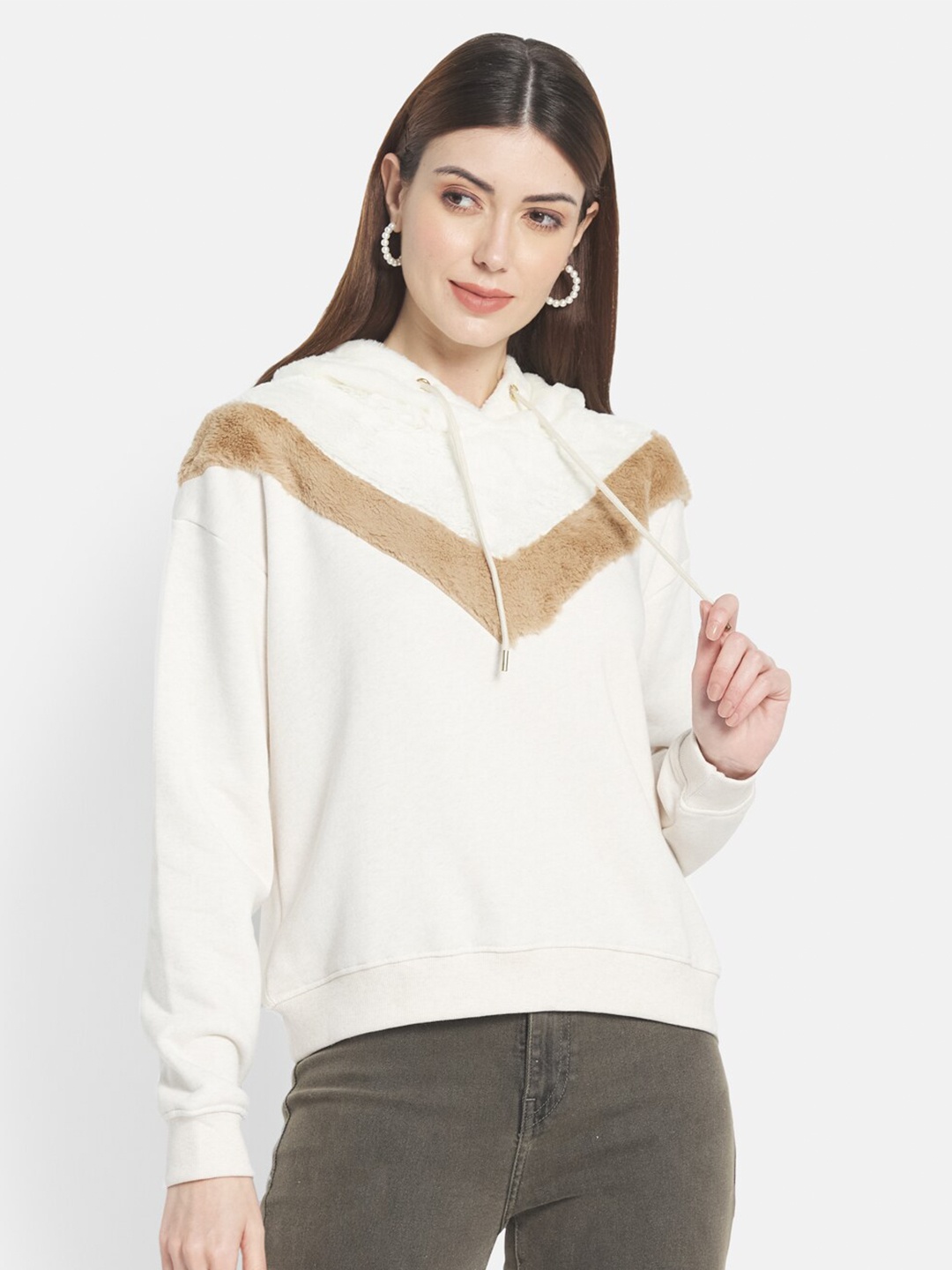 

METTLE Women Cream-Coloured Hooded Sweatshirt