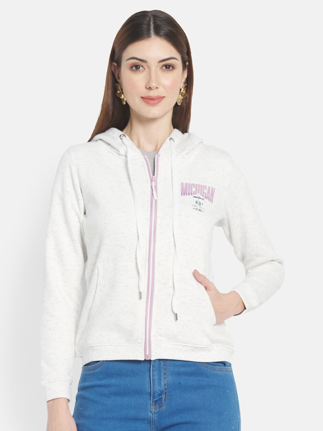 

METTLE Women White Hooded Sweatshirt