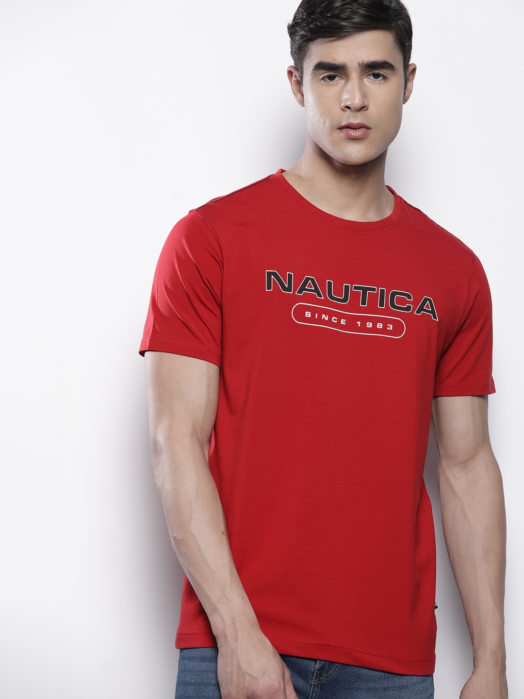 

Nautica Men Brand Logo Printed Knitted T-shirt, Red