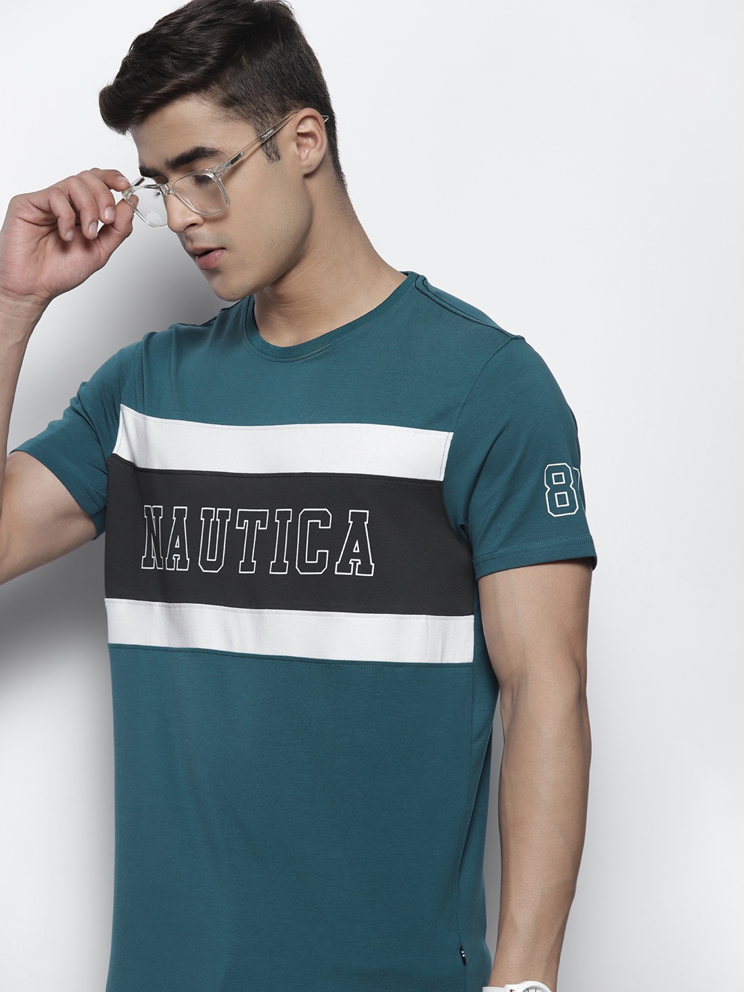 

Nautica Striped Brand Logo Detailed Regular Fit T-shirt, Teal