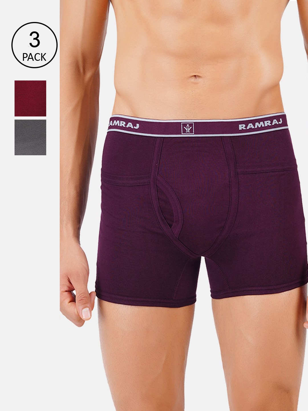 

Ramraj Men Pack Of 3 Solid Cotton Target Trunks, Maroon