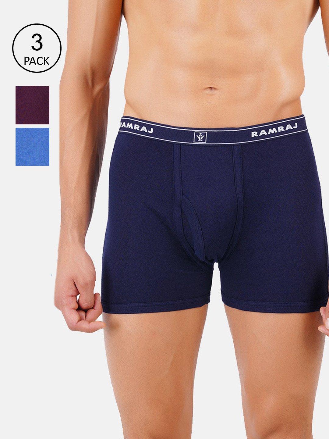 

Ramraj Men Pack Of 3 Assorted Solid Pure Cotton Trunk