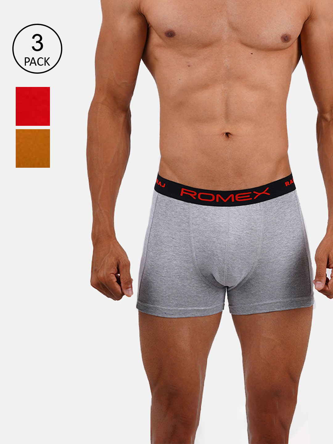

Ramraj Men Pack Of 3 Assorted Romex Solid Cotton Trunks