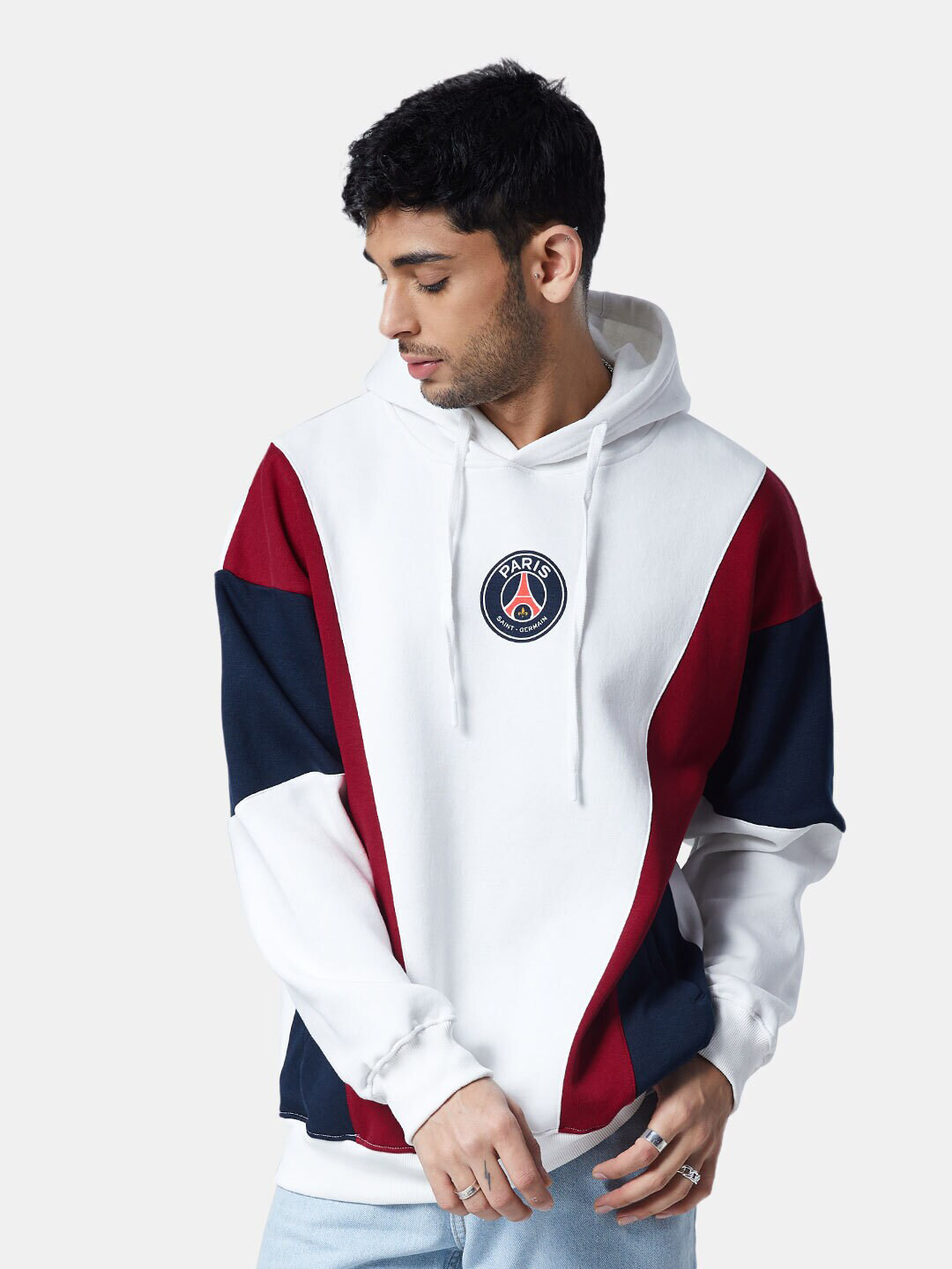 

The Souled Store Men Colourblocked Hooded Oversized Sweatshirt, White