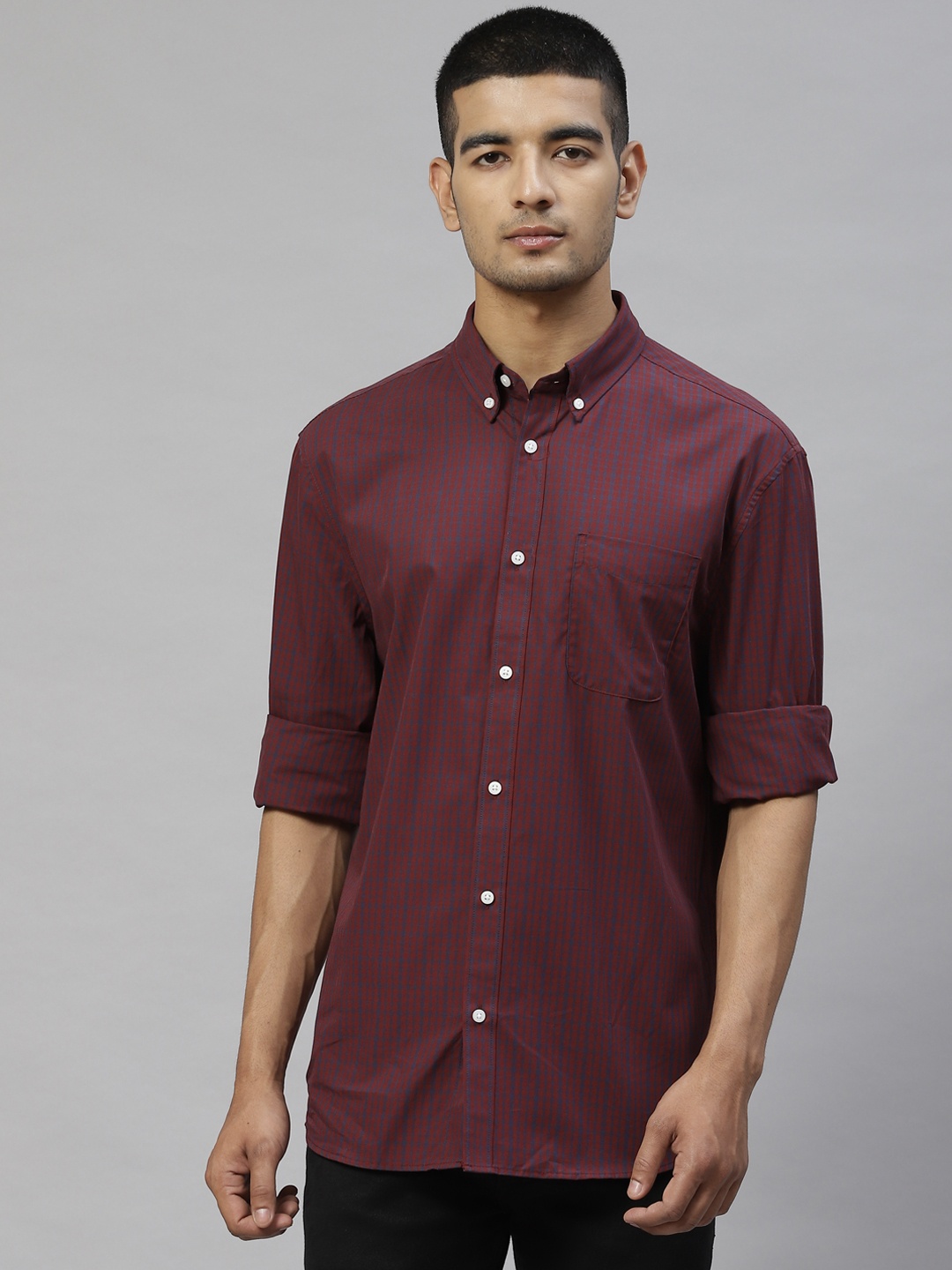 

Marks & Spencer Men Red & Blue Micro Check Cotton Casual Shirt
