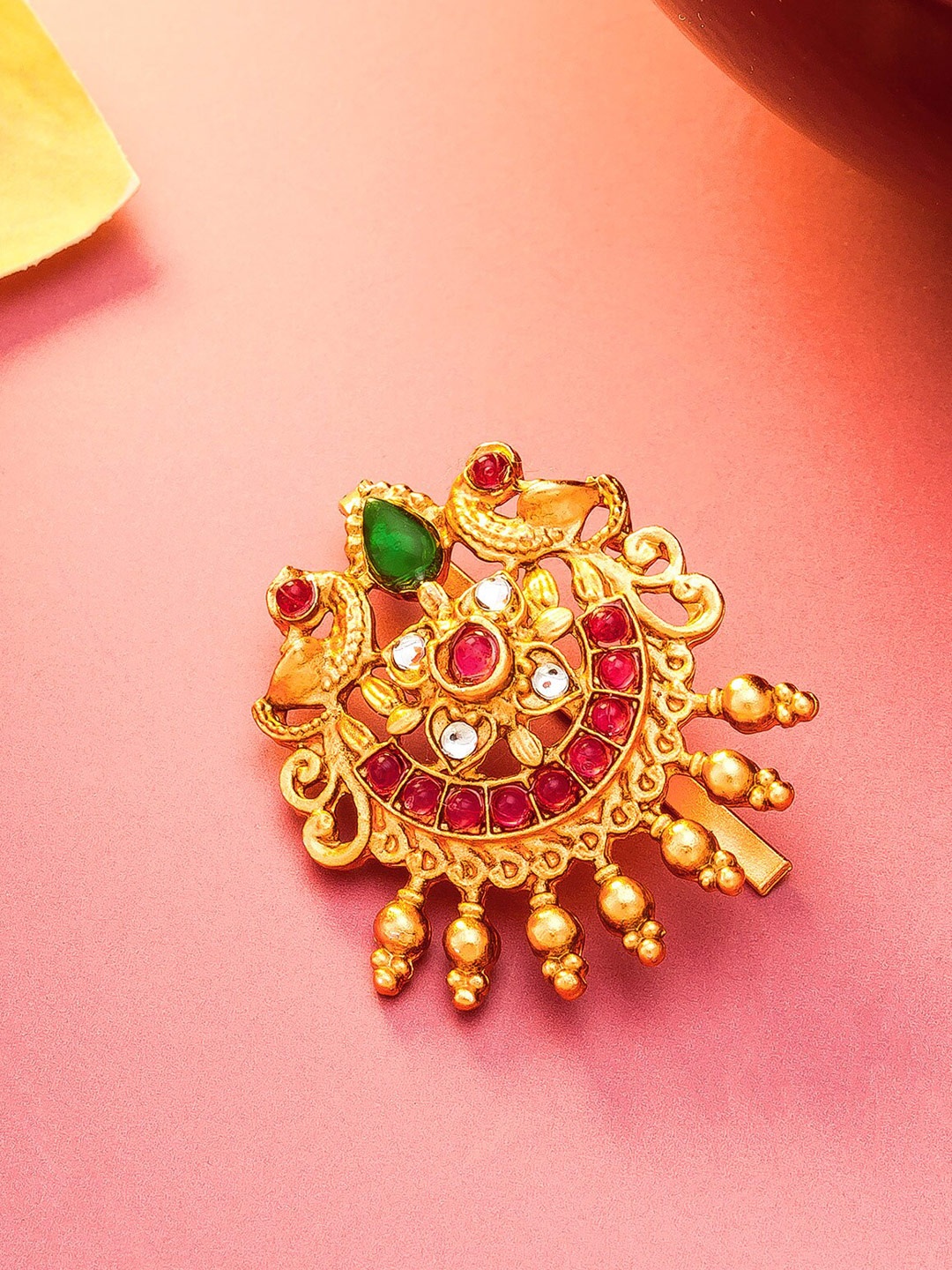 

aadita Women Gold-Toned & Pink Embellished Hair Accessory
