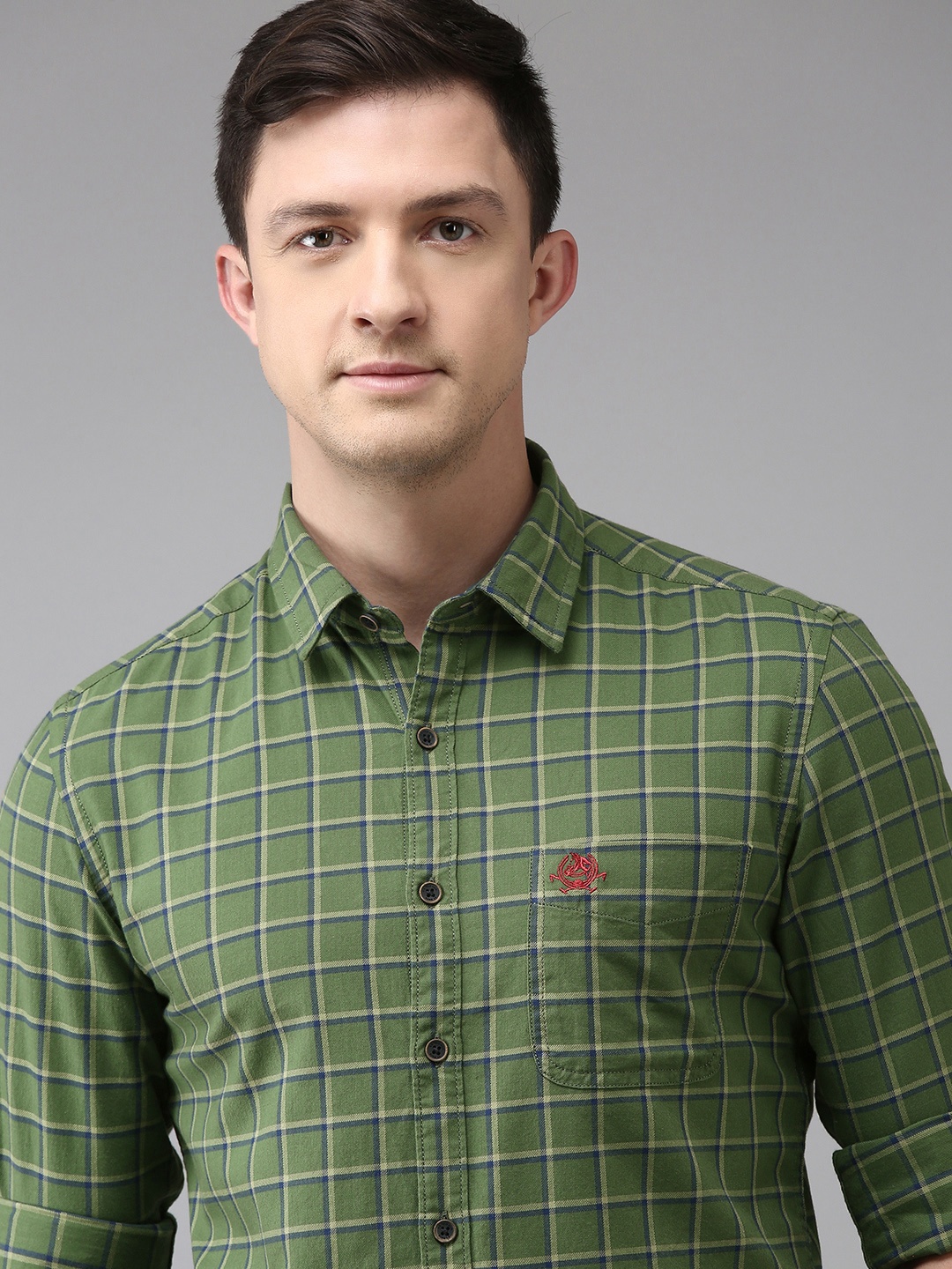 

U.S. Polo Assn. Denim Co. Men Green Slim Fit Checked Pure Cotton Casual Shirt