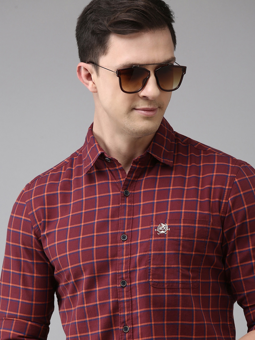 

U.S. Polo Assn. Denim Co. Men Maroon Slim Fit Checked Pure Cotton Casual Shirt