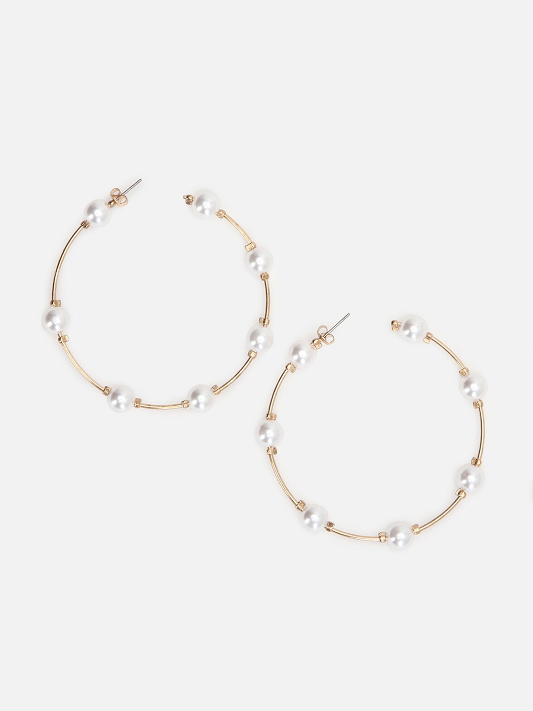 

FOREVER 21 Women Gold-Toned & White Contemporary Half Hoop Earrings