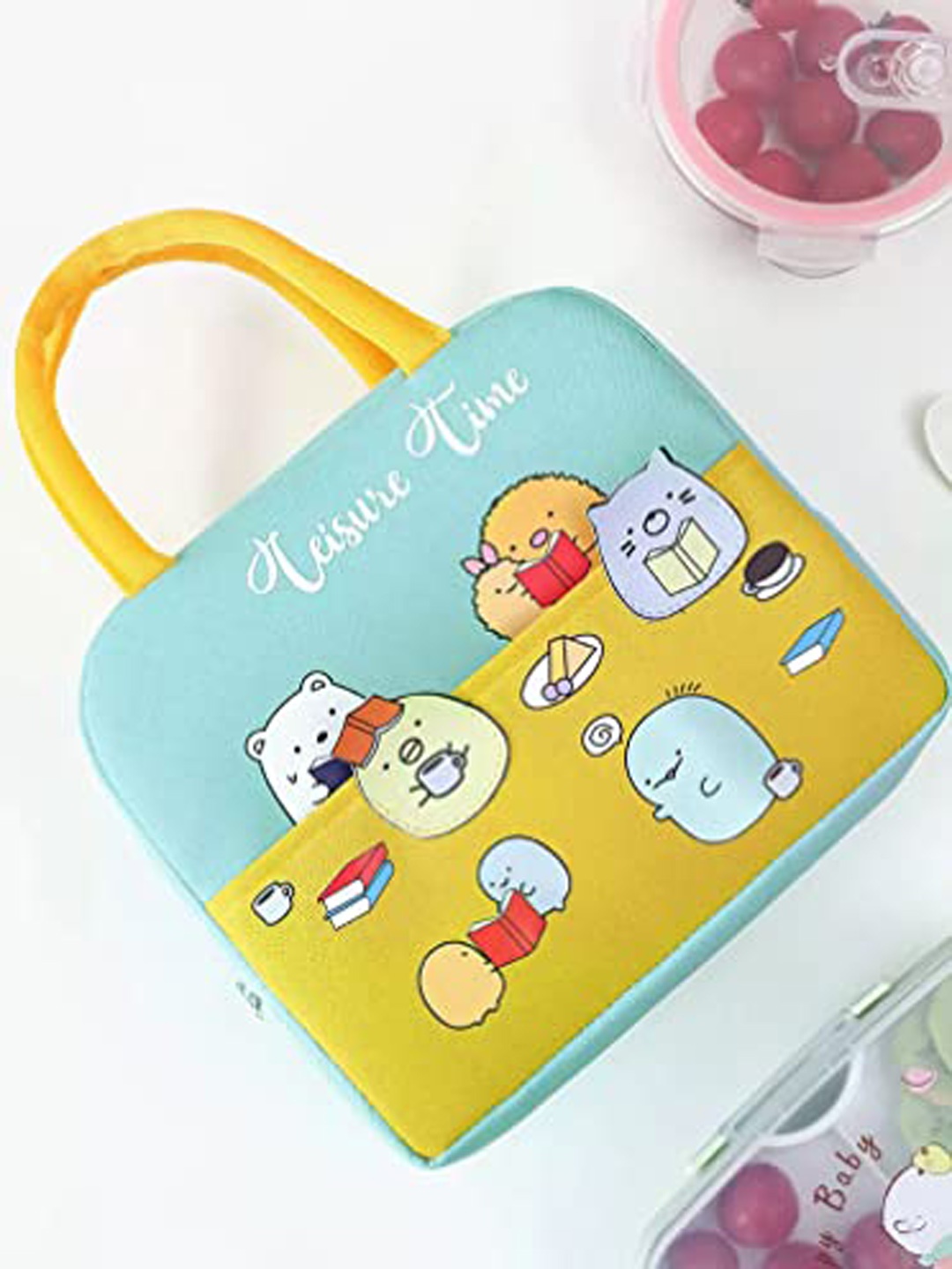 

HOUSE OF QUIRK Blue & Yellow Printed Insulated Lunch Bag