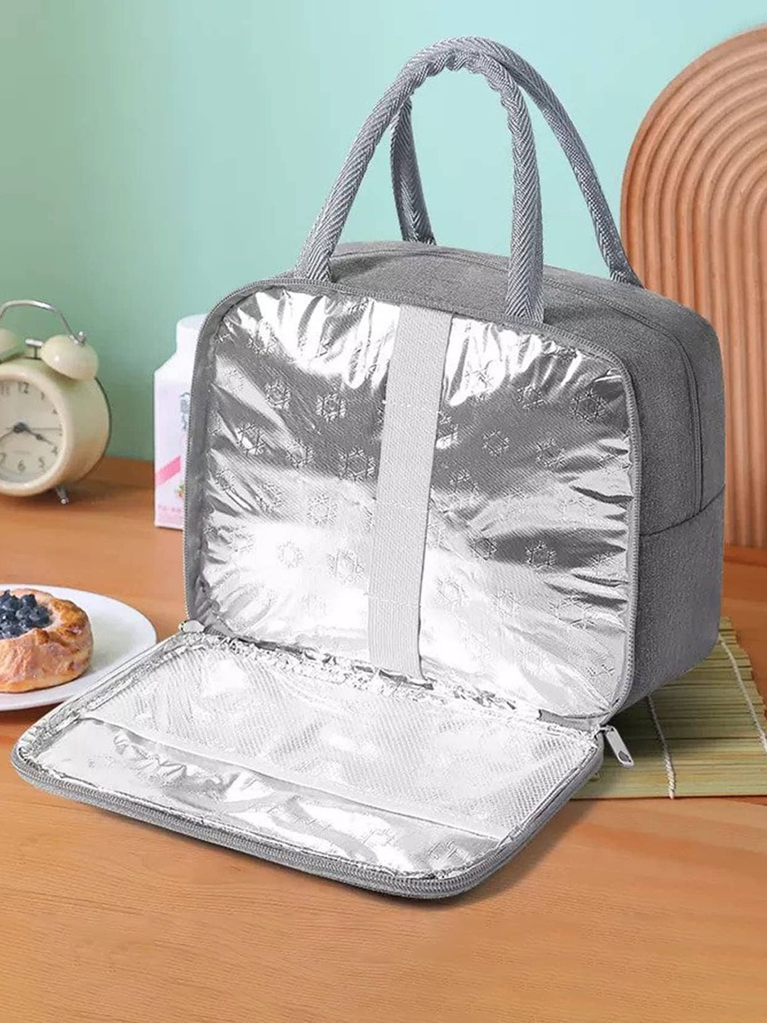 HOUSE OF QUIRK Grey Solid Reusable Fabric Lunch Bag