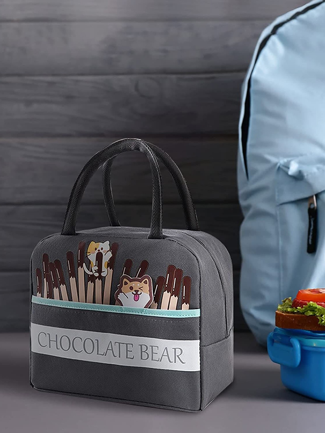 

HOUSE OF QUIRK Grey Printed Heat Insulated Lunch Bag