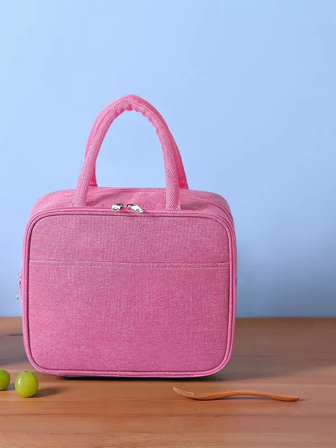 

HOUSE OF QUIRK Pink Solid Insulated Reusable Lunch Bag