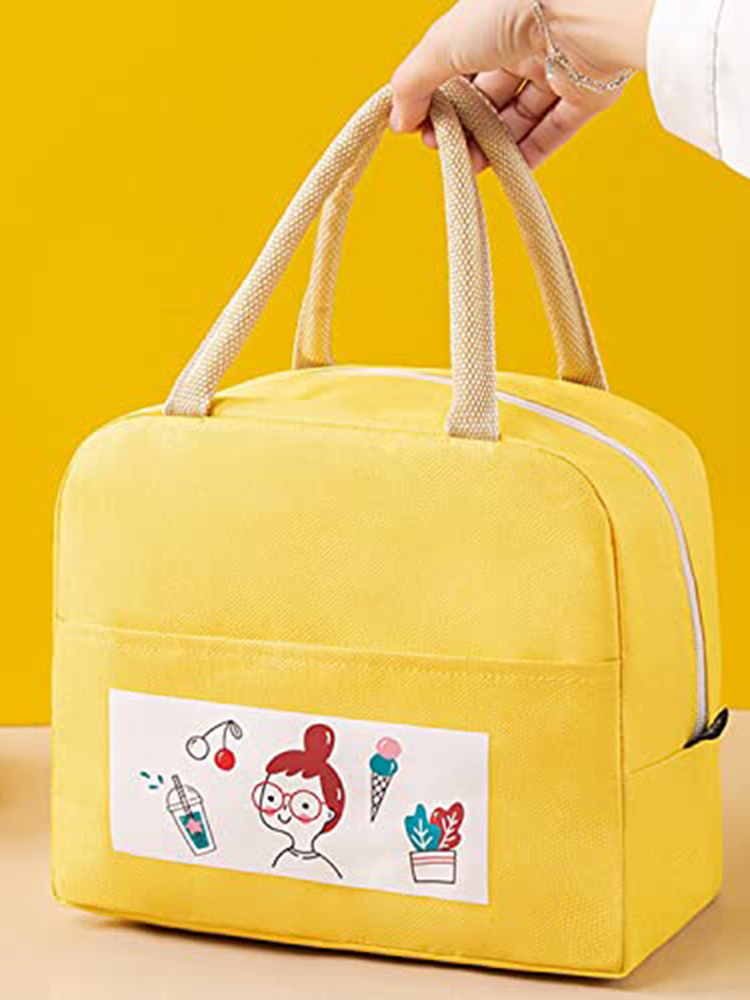 

HOUSE OF QUIRK Yellow Printed Insulated Lunch Bag