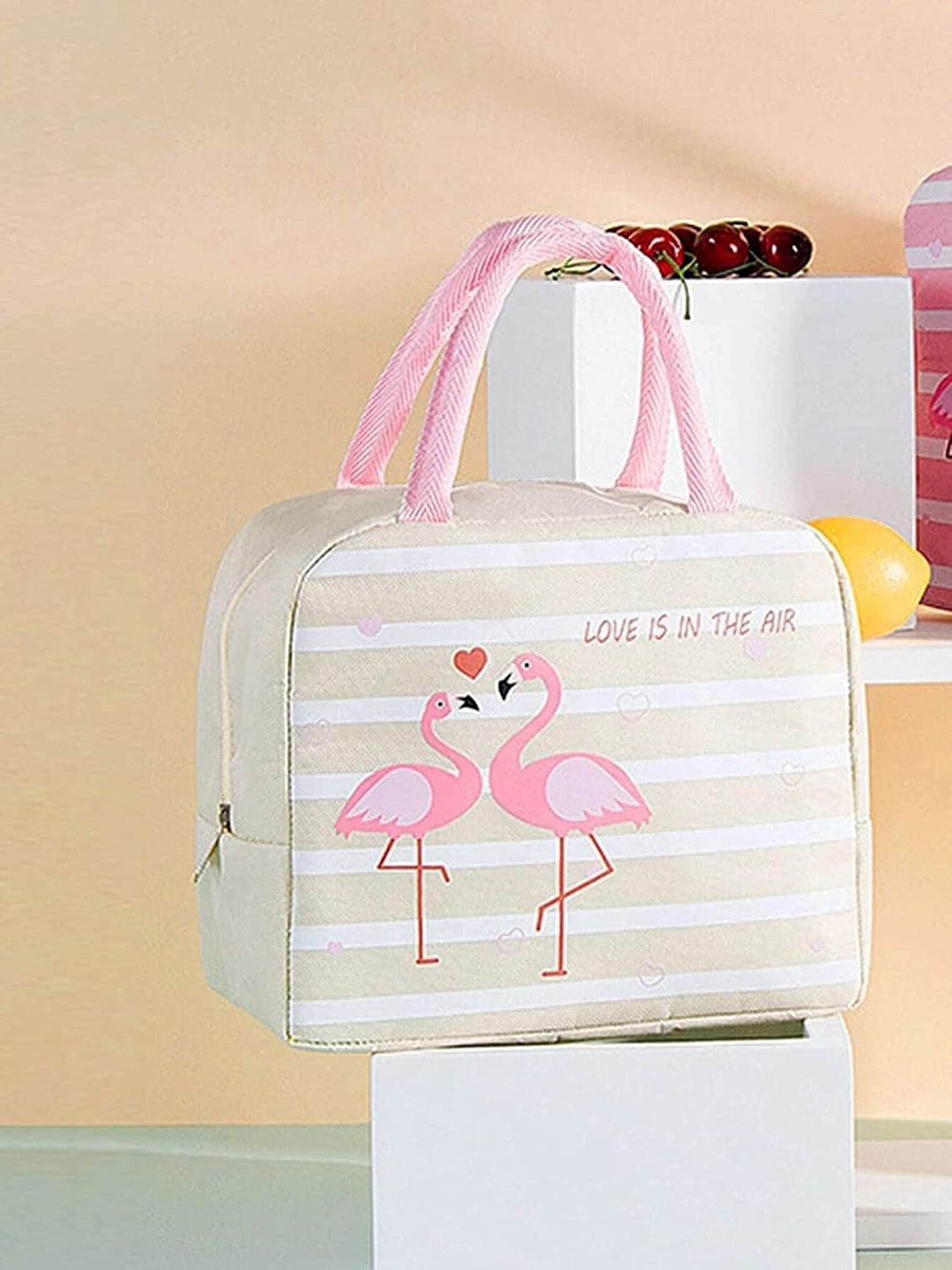 

HOUSE OF QUIRK Cream Colored Printed Heat Insulated Lunch Bag