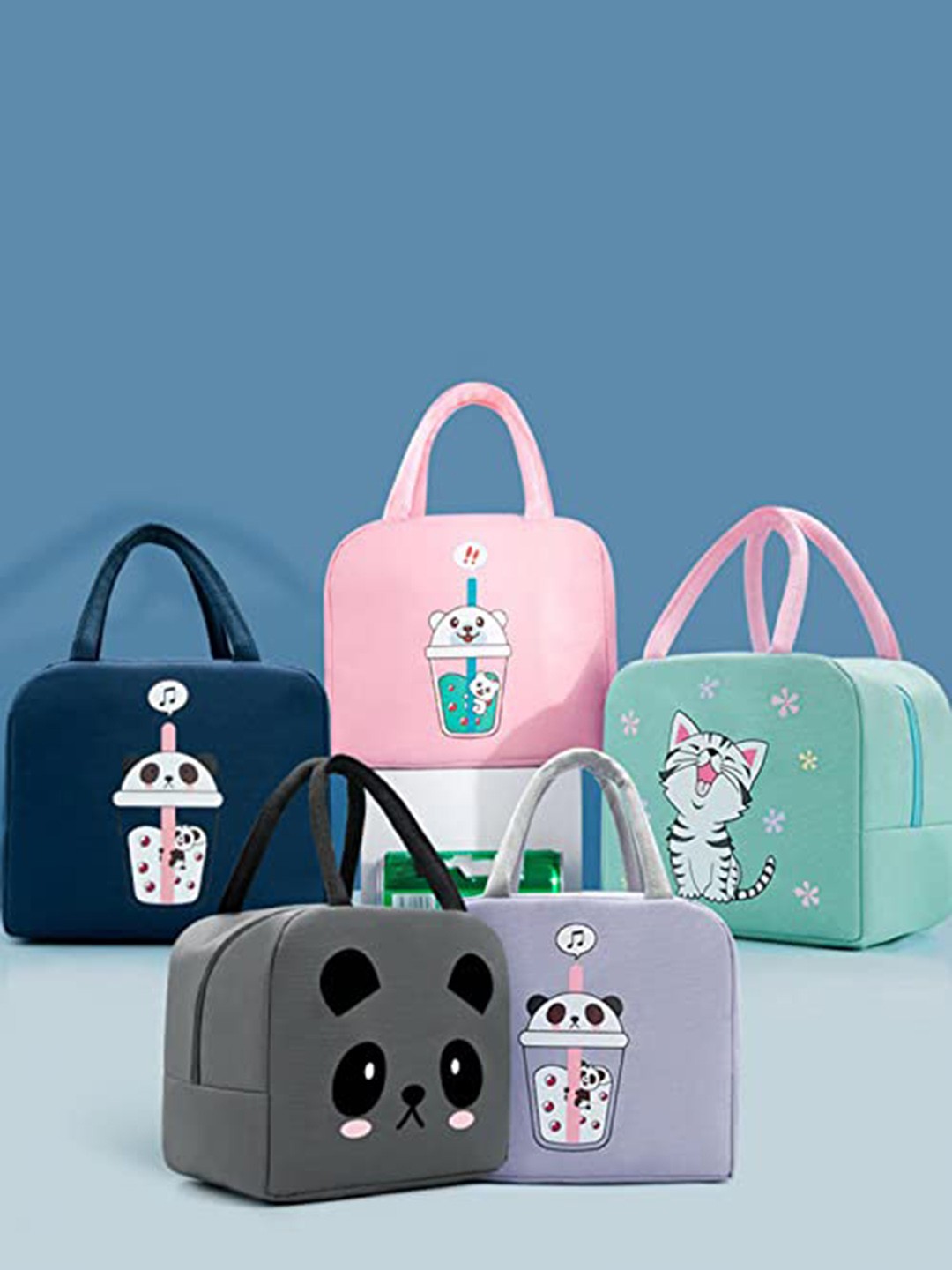

HOUSE OF QUIRK Pink & Green Printed Reusable Lunch Bags