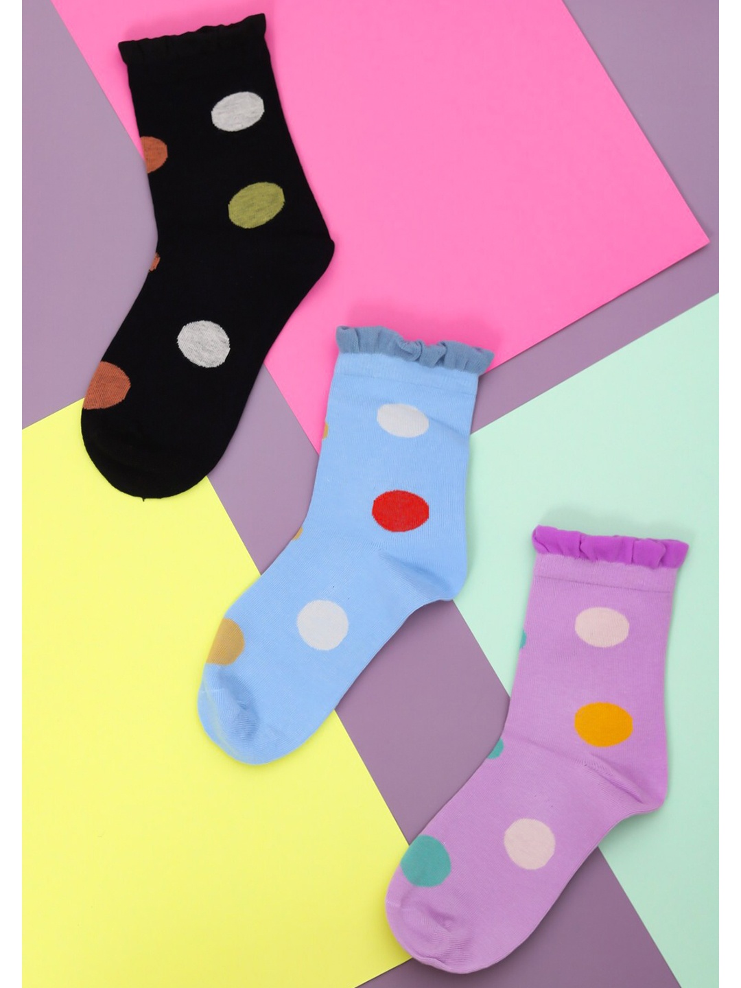 

Yellow Bee Girls Pack Of 3 Patterned Cotton Ankle-Length Socks, Purple