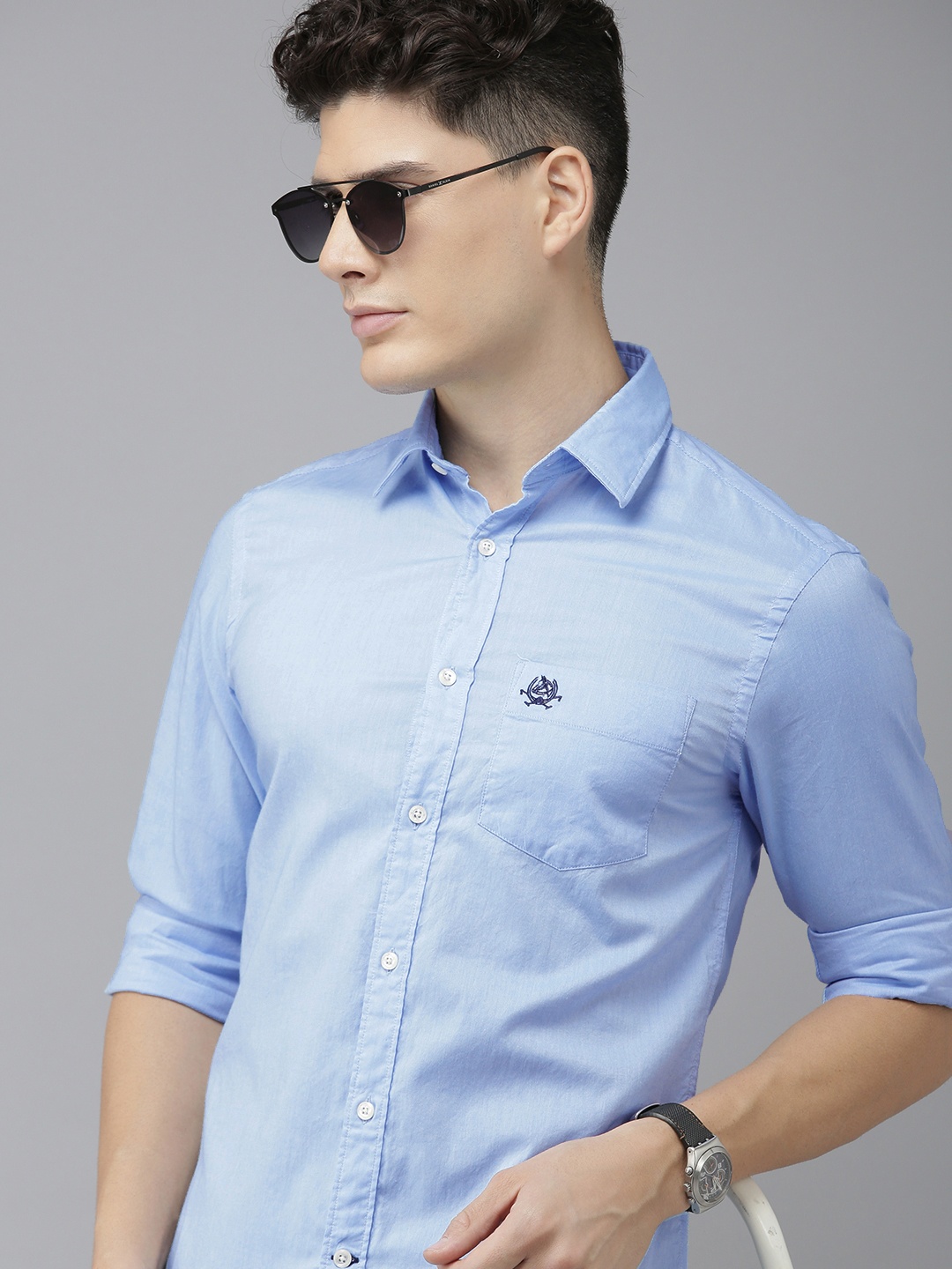 

U S Polo Assn Men Light Blue Tailored Fit Pure Cotton Casual Shirt