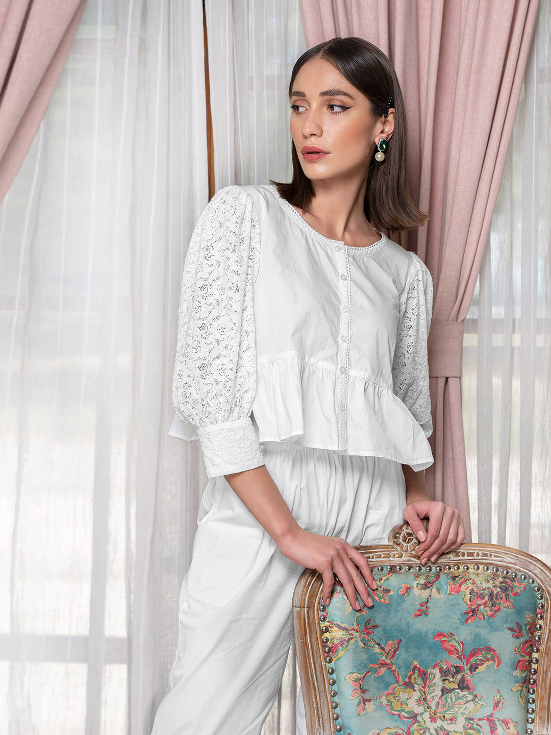 

BLANC9 Women White Solid Pure Cotton Night suit