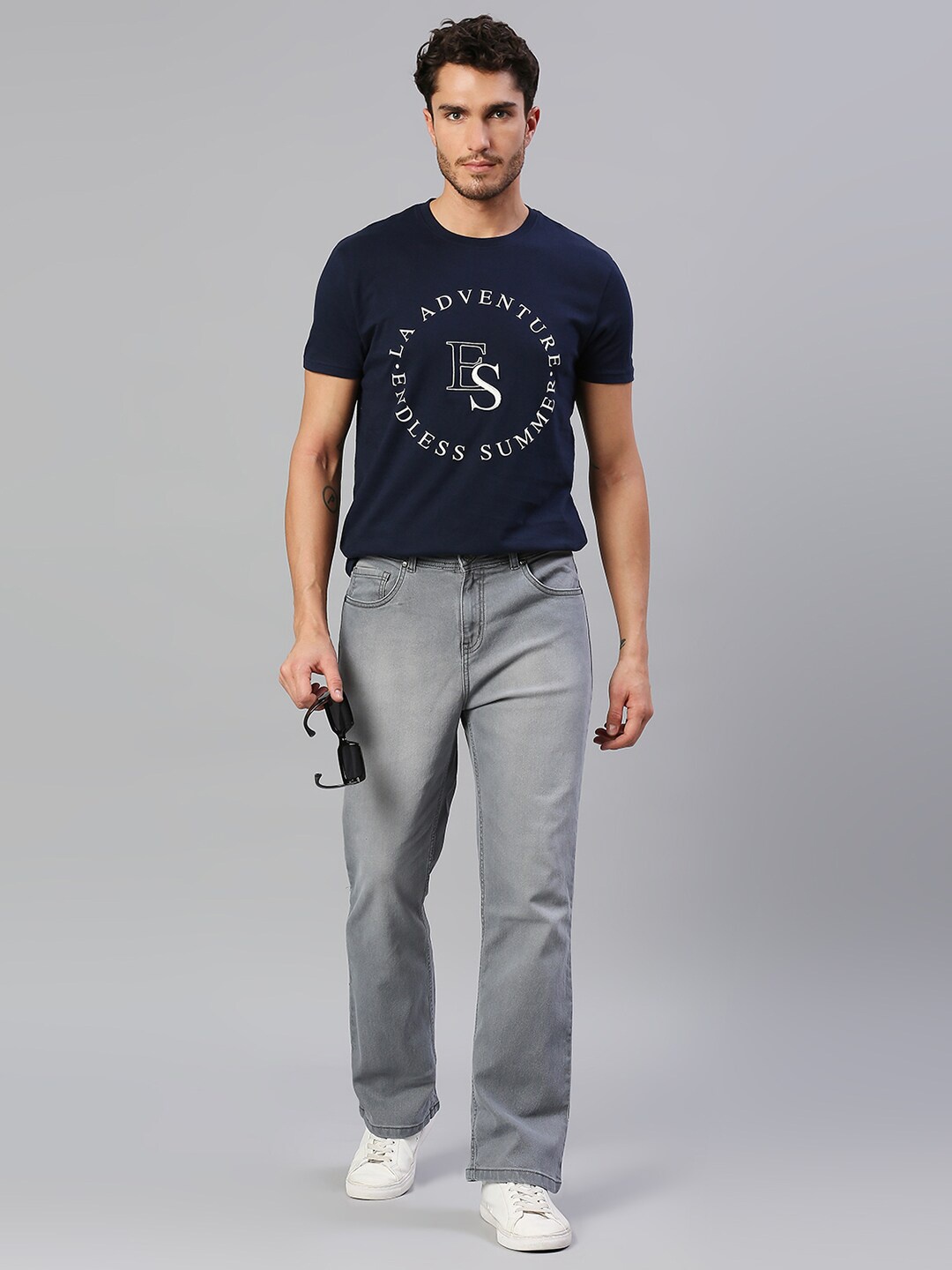 

High Star Men Grey Bootcut Light Fade Stretchable Cotton Jeans