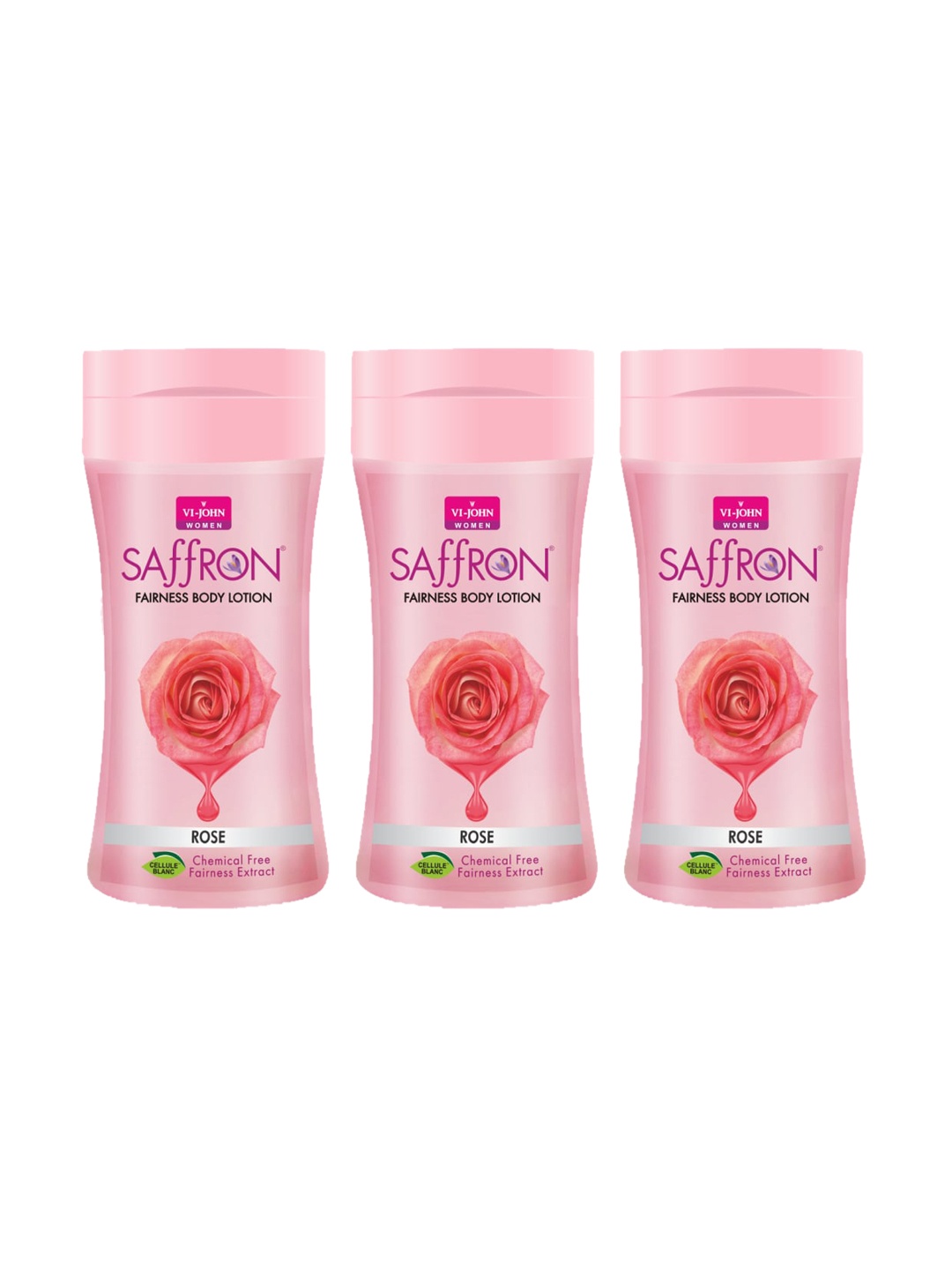 

VI-JOHN Set of 3 Saffron Fairness Rose Body Lotion 250 ml Each, Pink