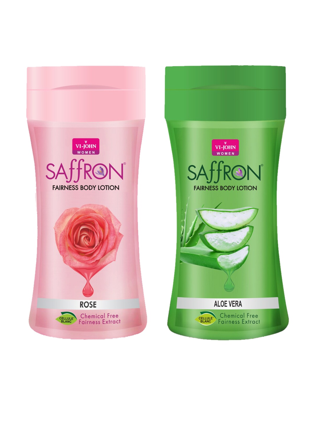 

VI-JOHN Set of 2 Saffron Fairness Rose & Aloe Vera Body Lotion With Flip Top 250 ml Each, Pink