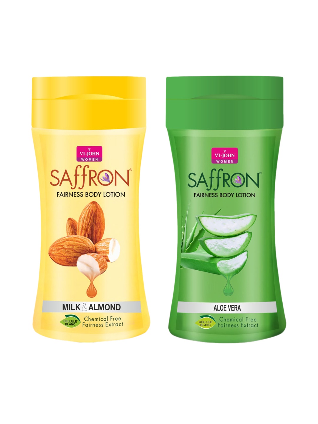 

VI-JOHN Set of 2 Saffron Fairness Aloe Vera & Milk & Almond Body Lotion 250 ml Each, Yellow