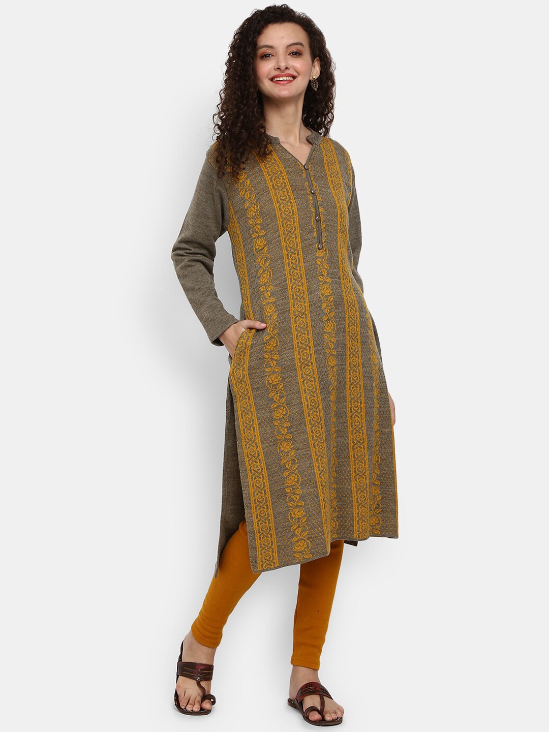 

V-Mart Women Grey & Yellow Floral Printed Kurta