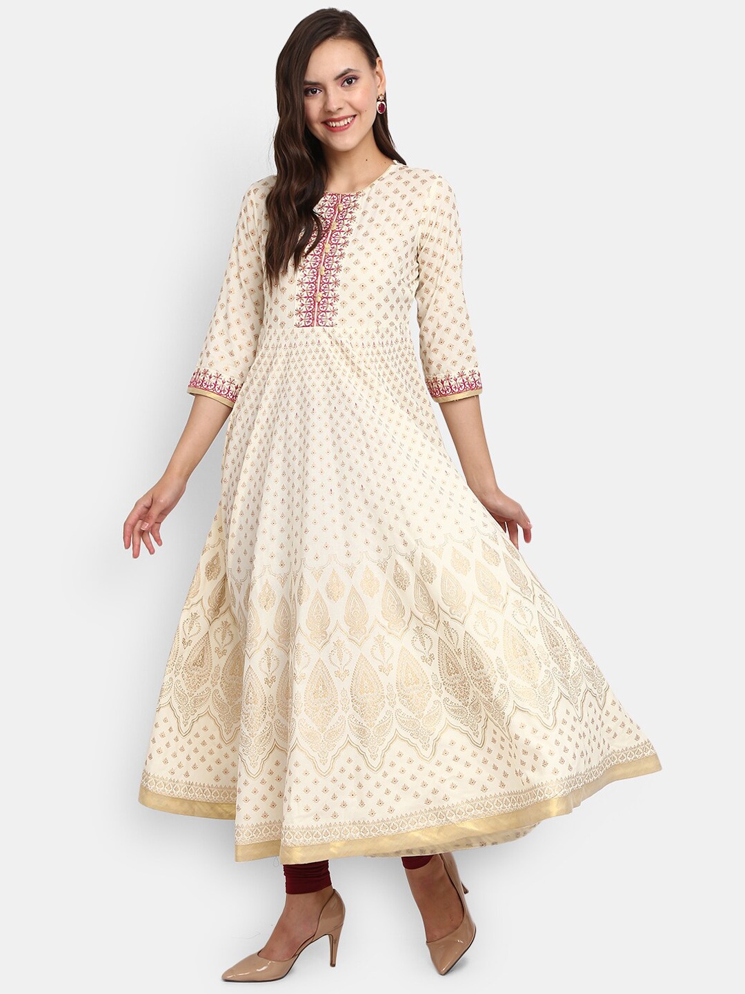

V-Mart Women White Floral Printed Anarkali Kurta