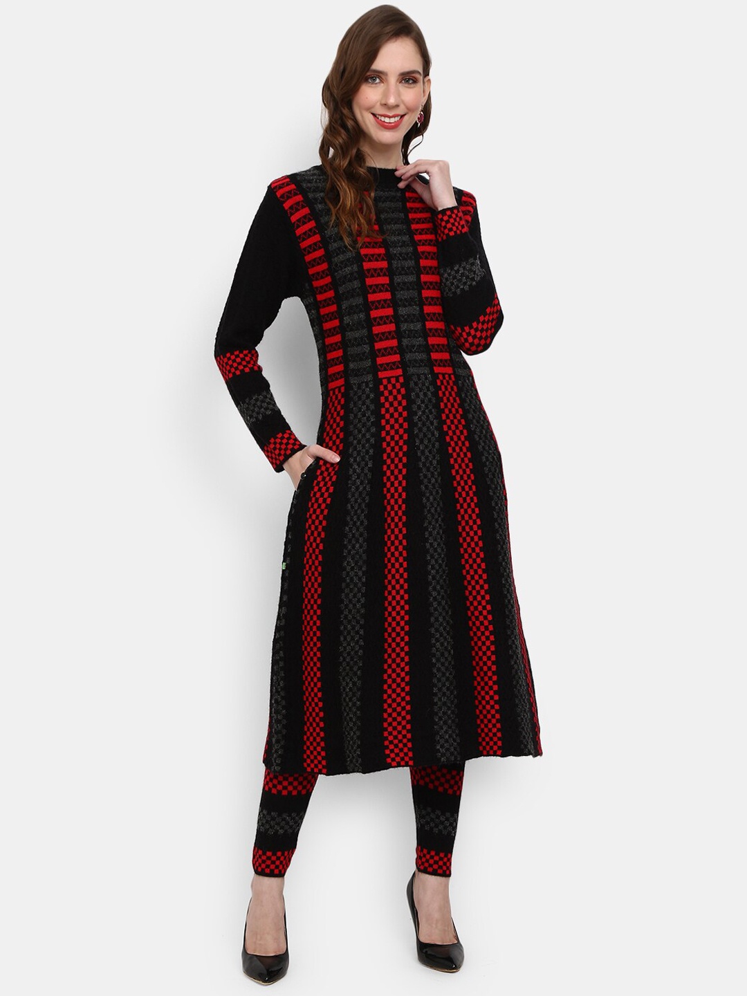 

V-Mart Women Red & Black Geometric Acrylic Knitted Kurta