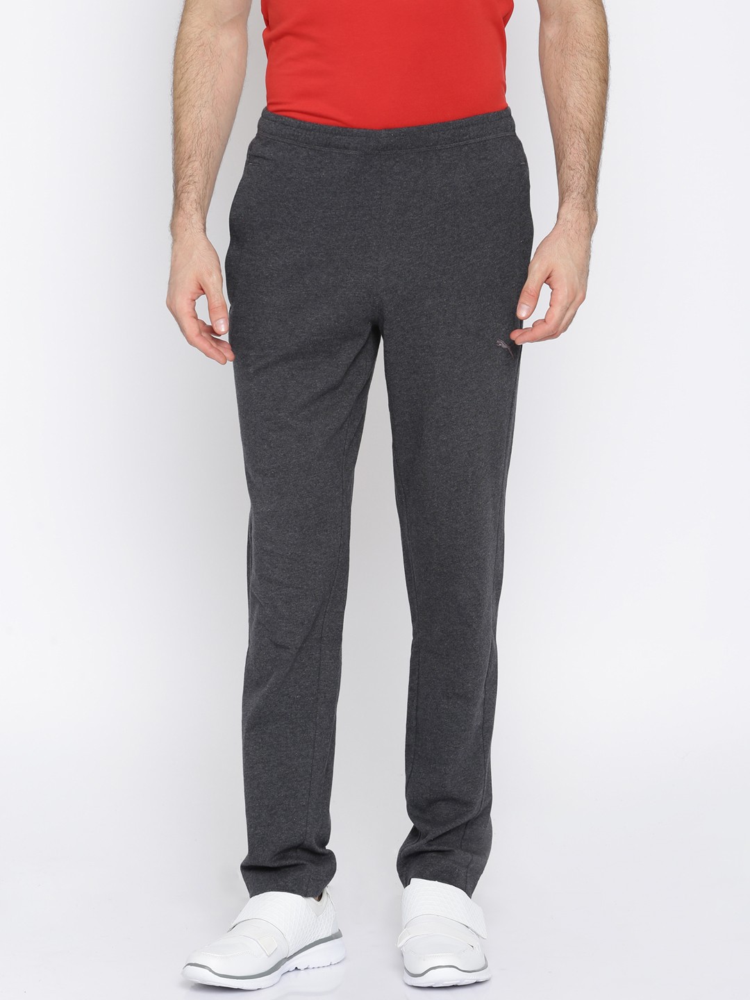 

Puma Men Charcoal Grey Embroidered Cat Logo Zippered Jersey Track Pants