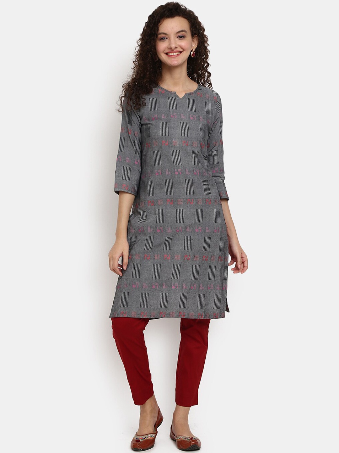 

V-Mart Abstract Printed Straight Regular Above Knee Cotton Kurta, Grey