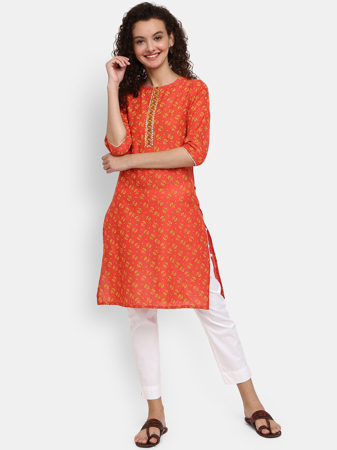 

V-Mart Women Orange Floral Printed Kurta