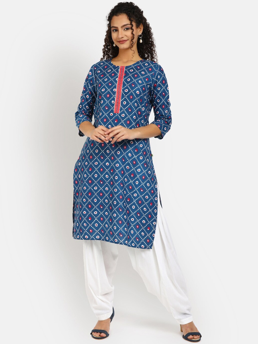 

V-Mart Geometric Printed Cotton Kurta, Blue