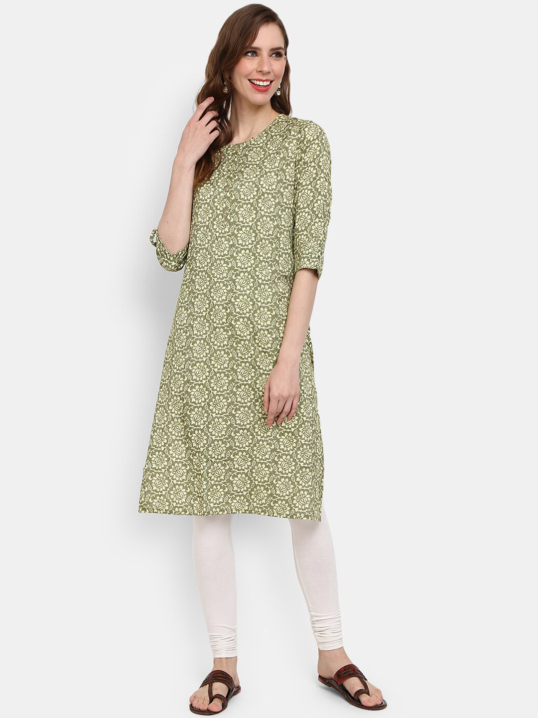 

V-Mart Women Green Floral Printed Kurta