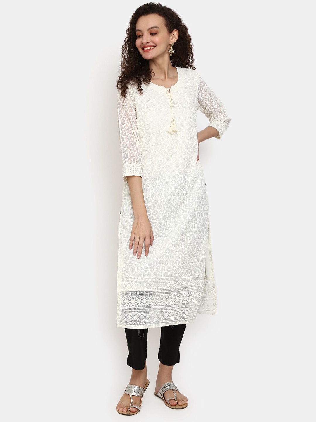 

V-Mart Women White Ethnic Motifs Embroidered Kurta