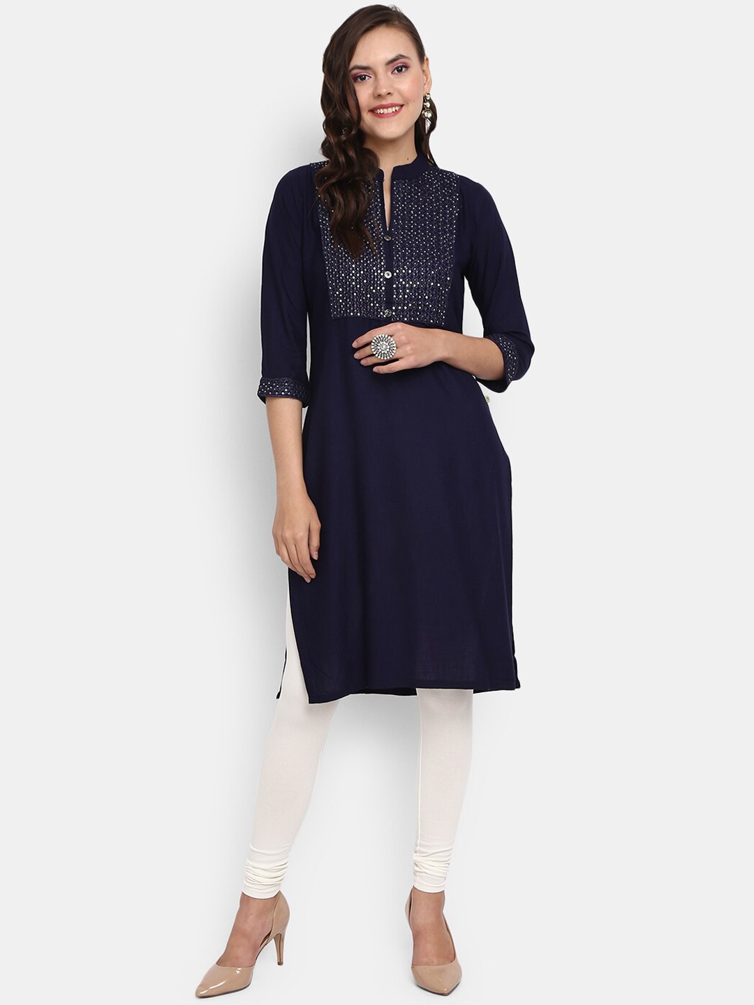 

V-Mart Women Navy Blue Solid Kurta