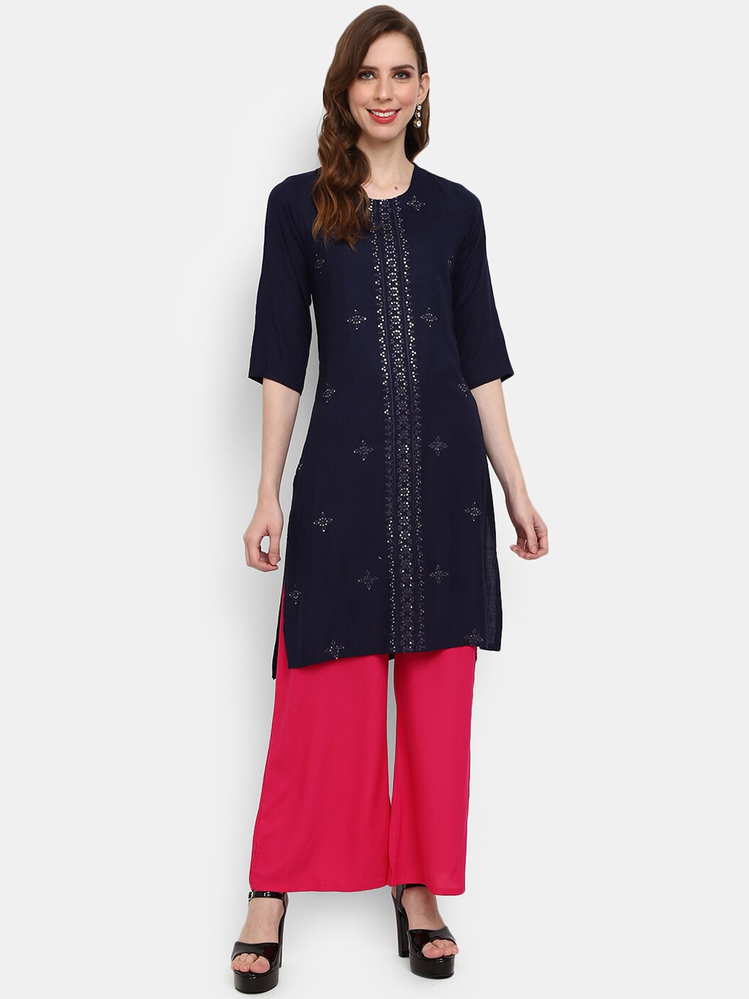 

V-Mart Women Navy Blue Solid Kurta