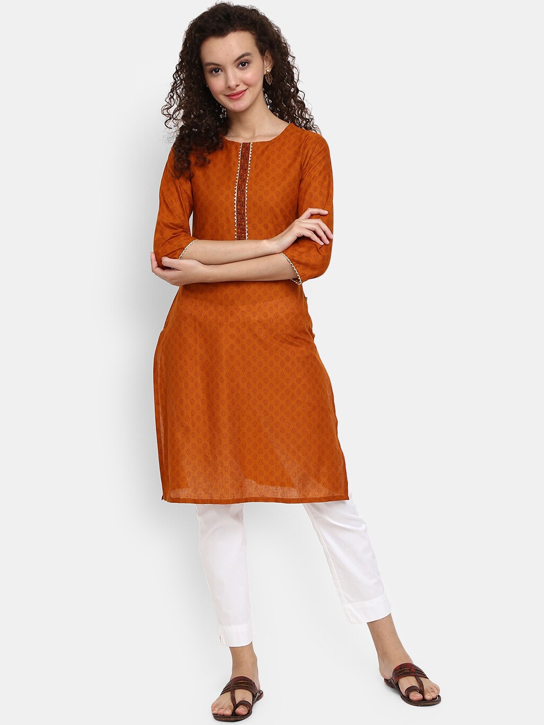 

V-Mart Women Rust Ethnic Motifs Printed Cotton Round Neck Kurta
