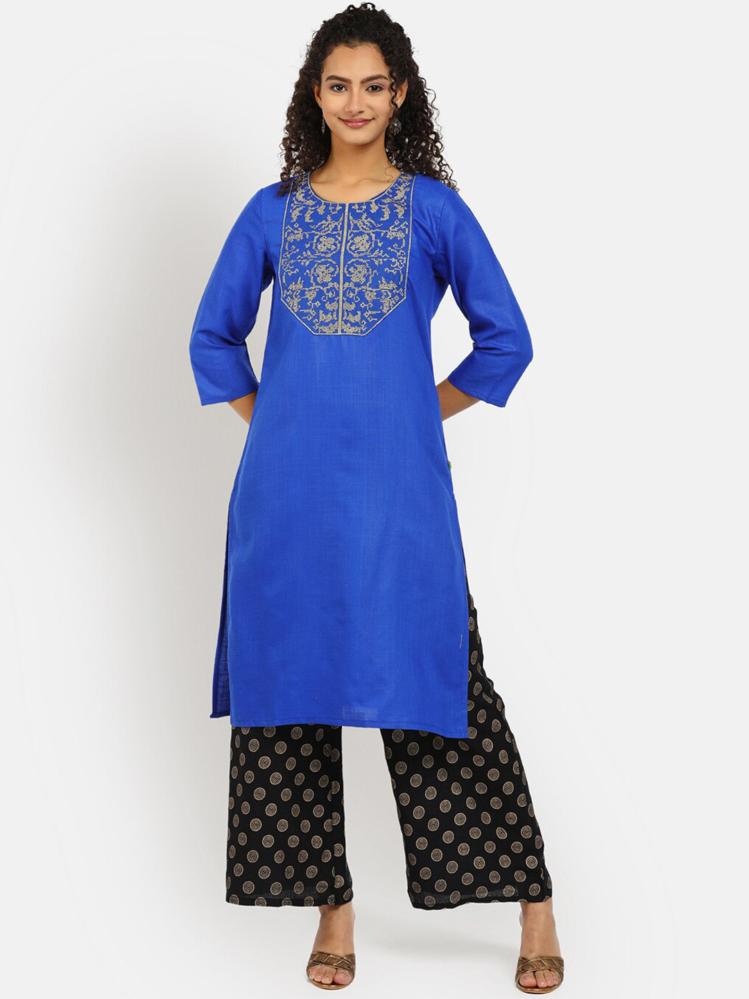 

V-Mart Women Blue Ethnic Motifs Printed Cotton Round Neck Kurta