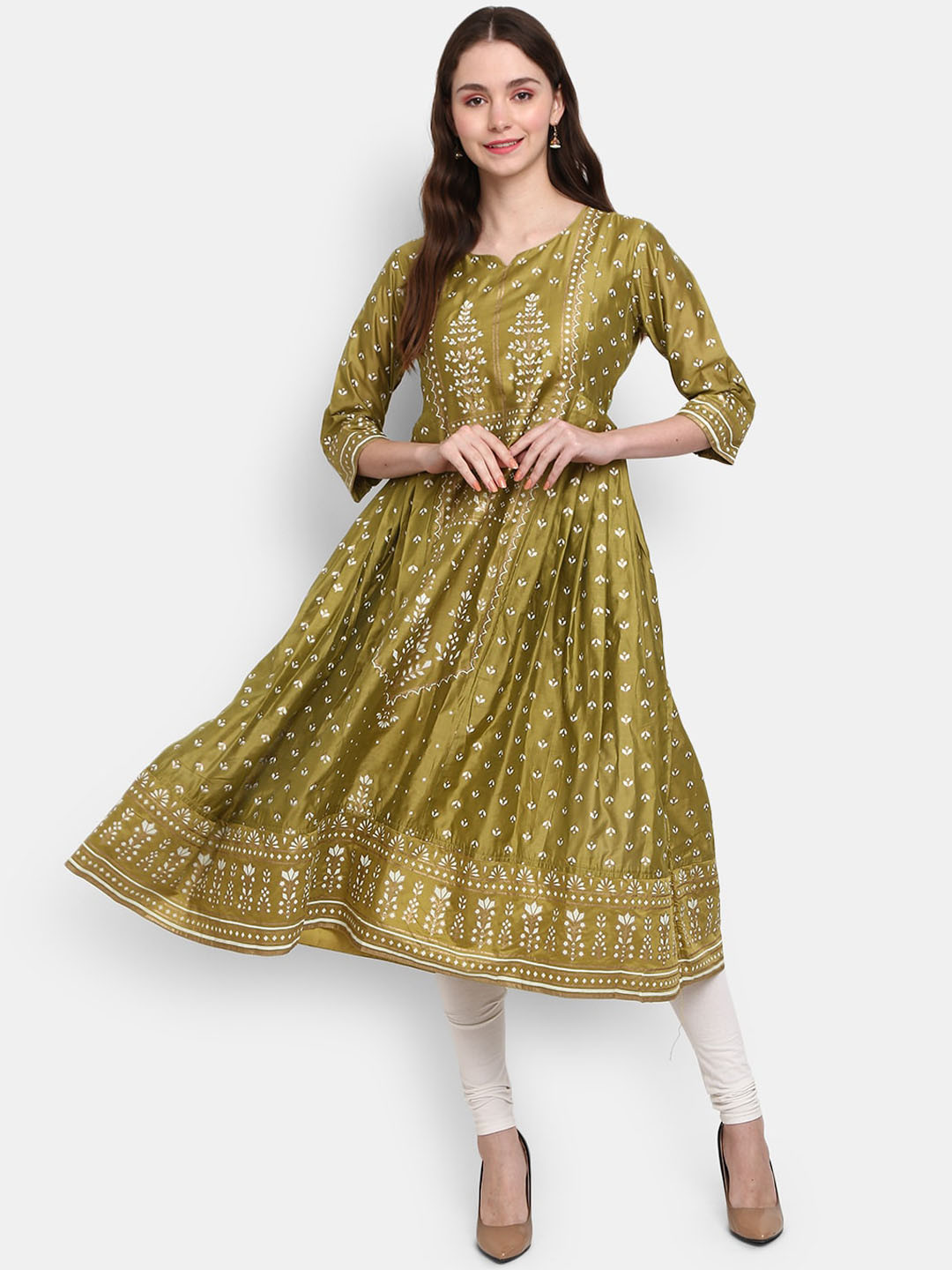 

V-Mart Women Green Floral Printed Round Neck Anarkali Kurta