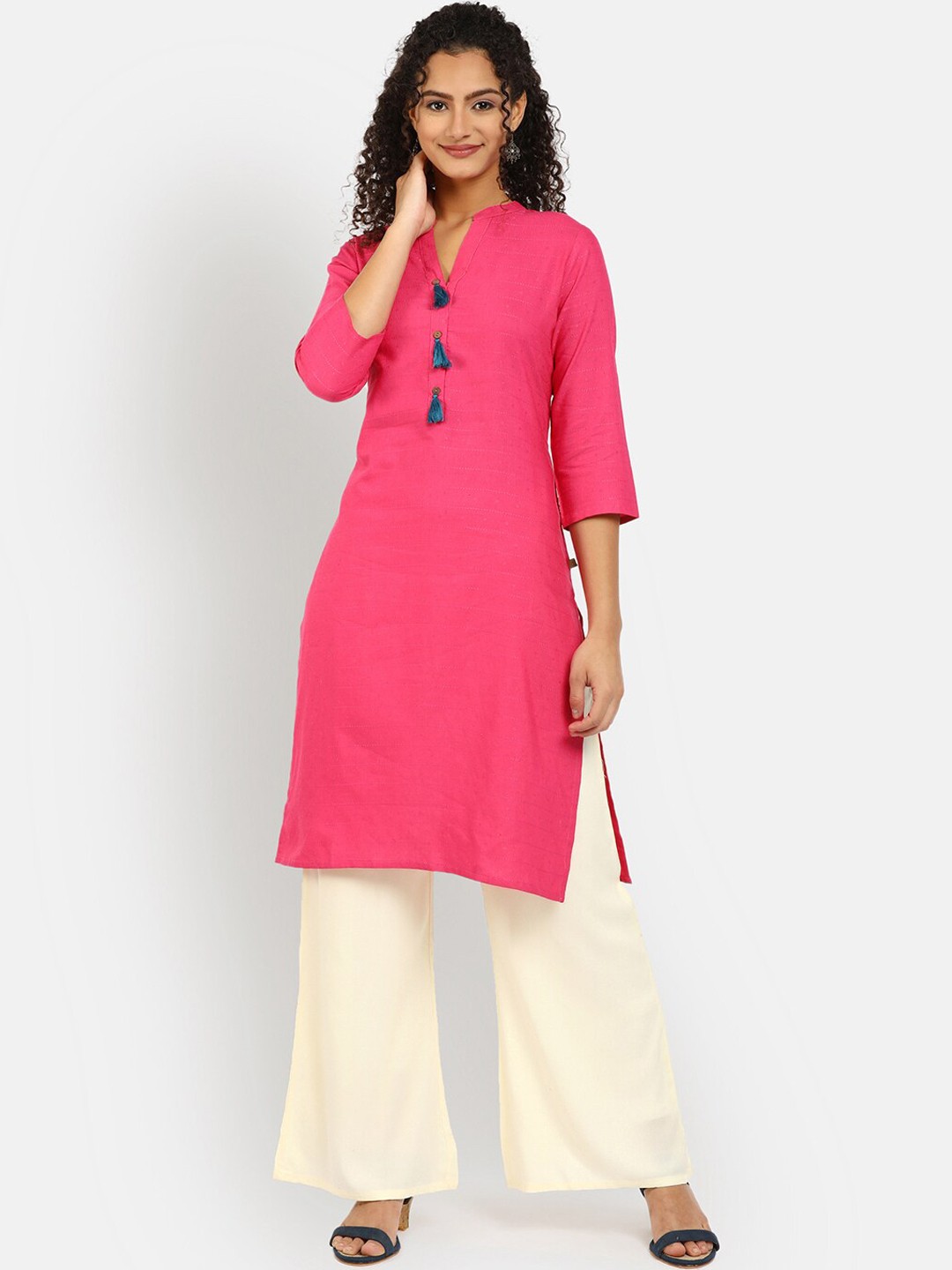 

V-Mart Women Pink Solid Cotton Round Neck Kurta