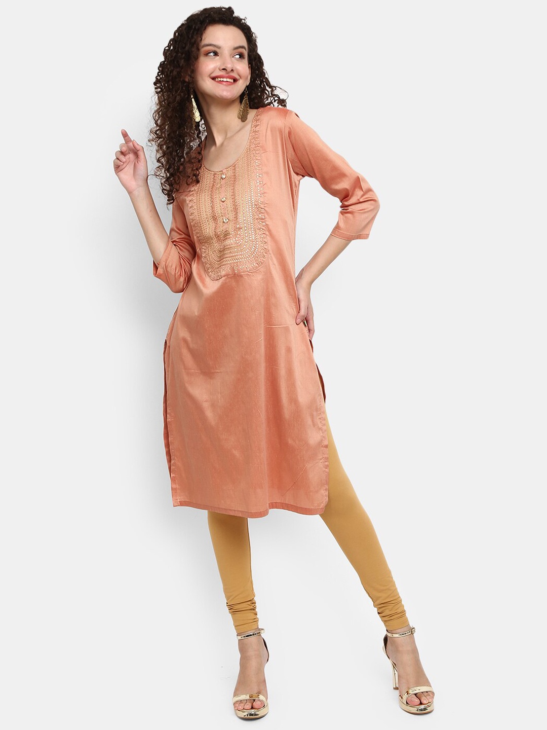 

V-Mart Women Rust Embroidered Round Neck Kurta