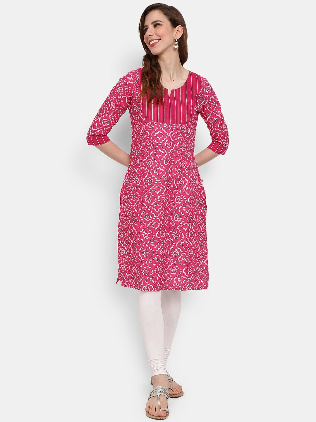 

V-Mart Geometric Printed Cotton Round Neck Kurta, Pink