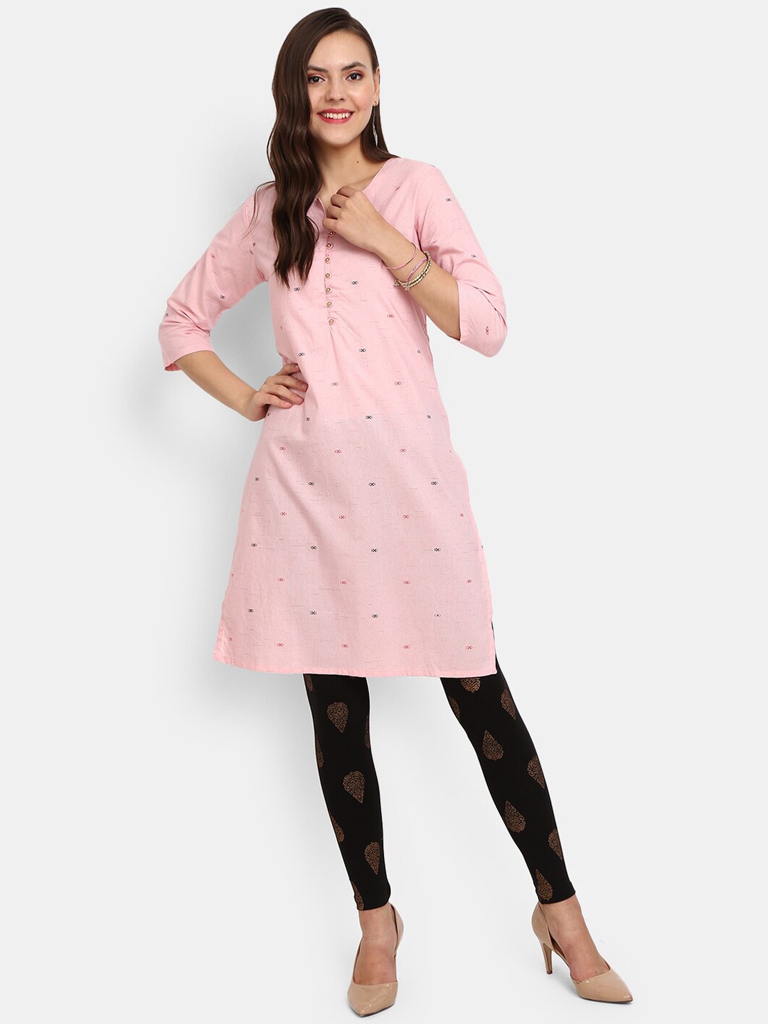 

V-Mart Geometric Printed Cotton Round Neck Kurta, Pink