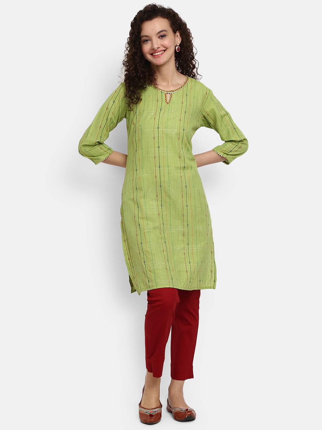 

V-Mart Women Green Embroidered Cotton Round Neck Kurta