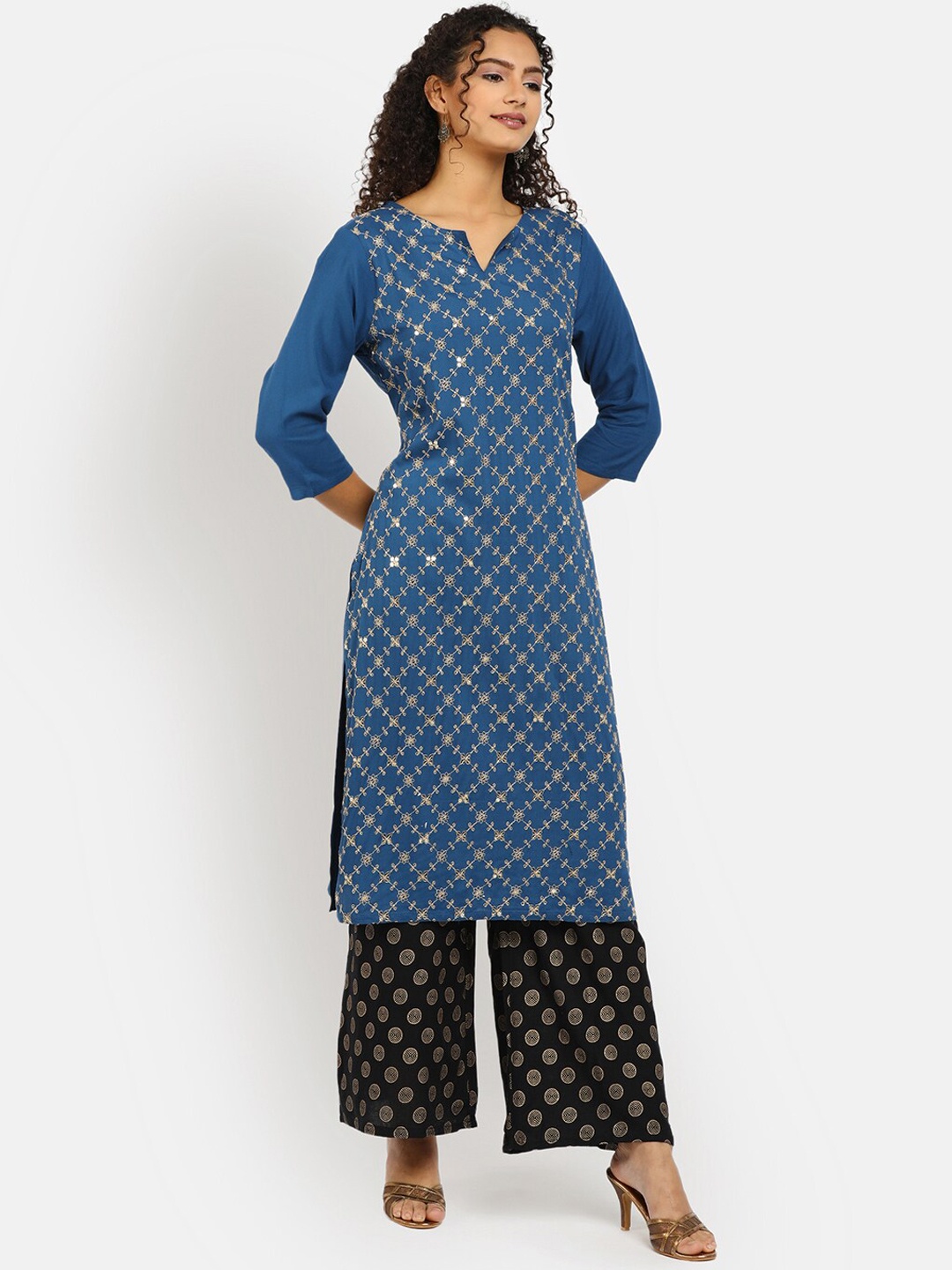 

V-Mart Women Blue Embroidered Round Neck Kurta