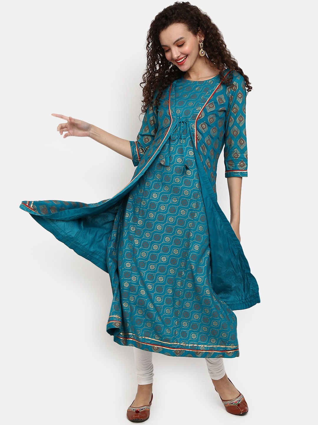 

V-Mart Women Teal Ethnic Motifs Printed Round Neck Kurta