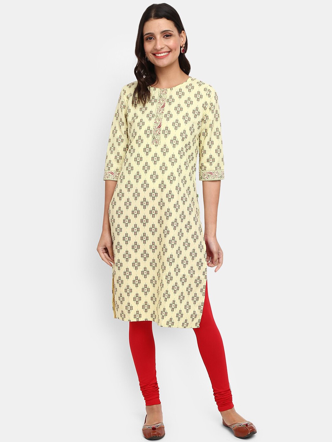 

V-Mart Women Beige Tribal Printed Round Neck Kurta