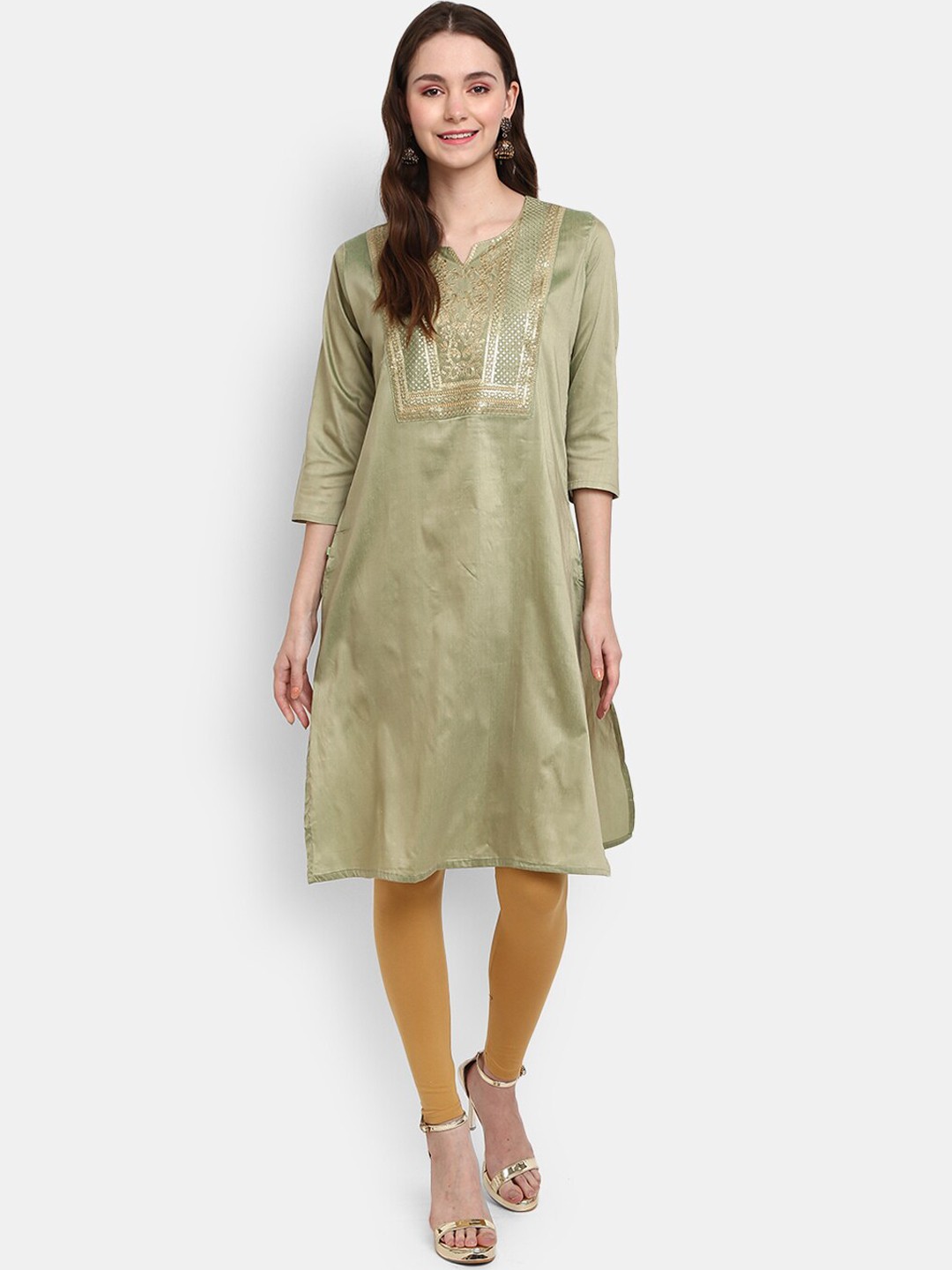 

V-Mart Women Green Ethnic Motifs Embroidered Round Neck Kurta